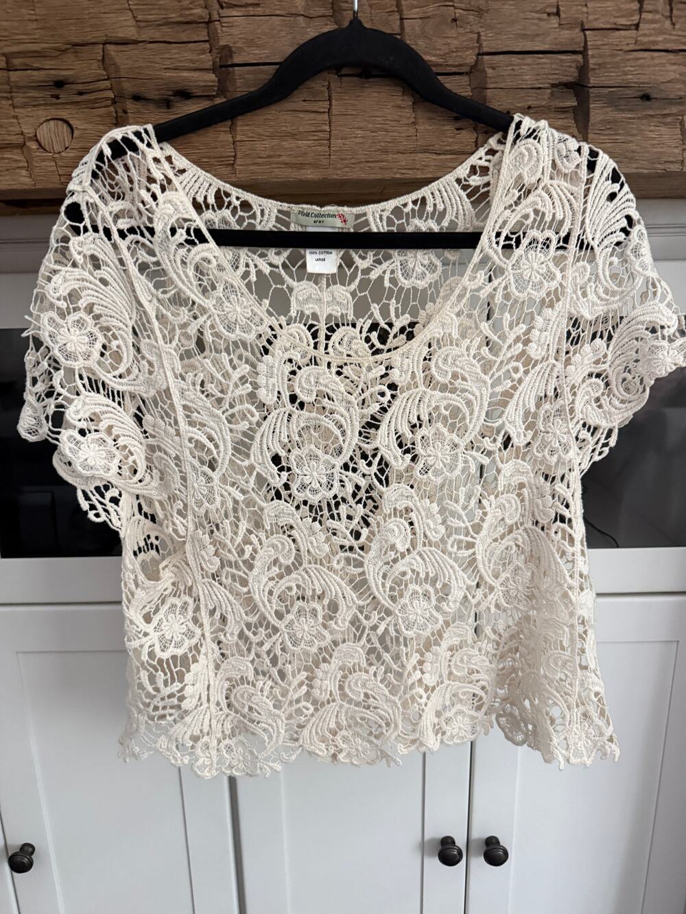 This is Vivid Collection of NY crochet top in cream, size Large boho festival